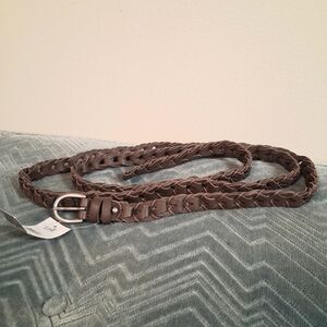 NWT J.Jill Genuine Leather Brown  L/XL Belt Silver Grey Hardware